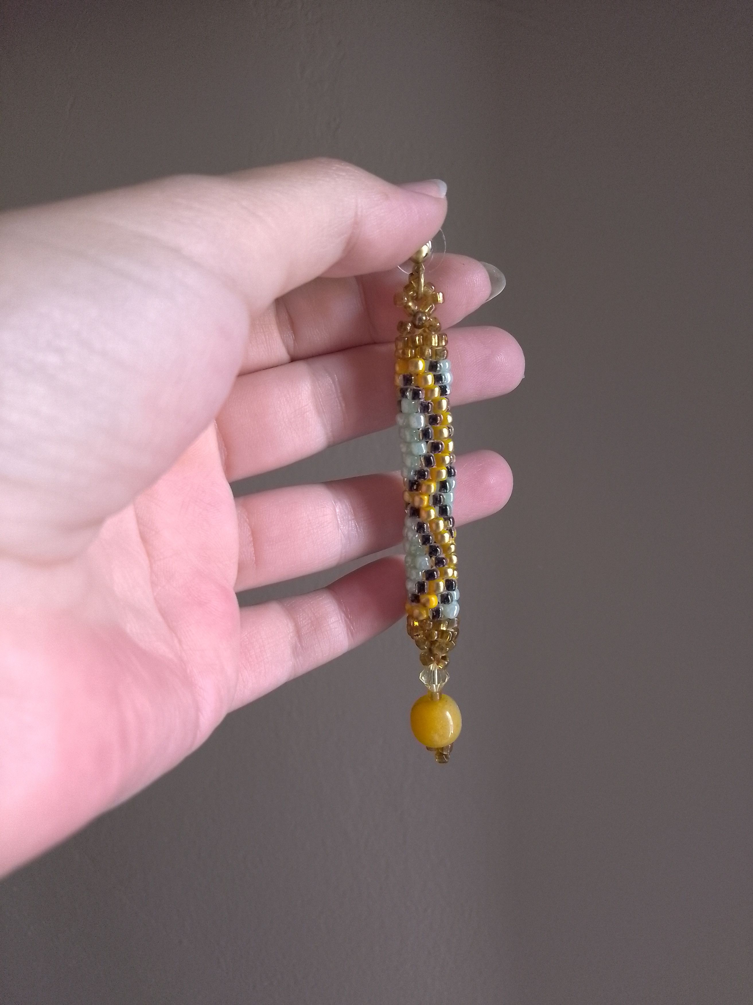 Handmade Earrings python skin natural yellow amber&Swarovski crystal Size ONE SIZE - 8 Thumbnail