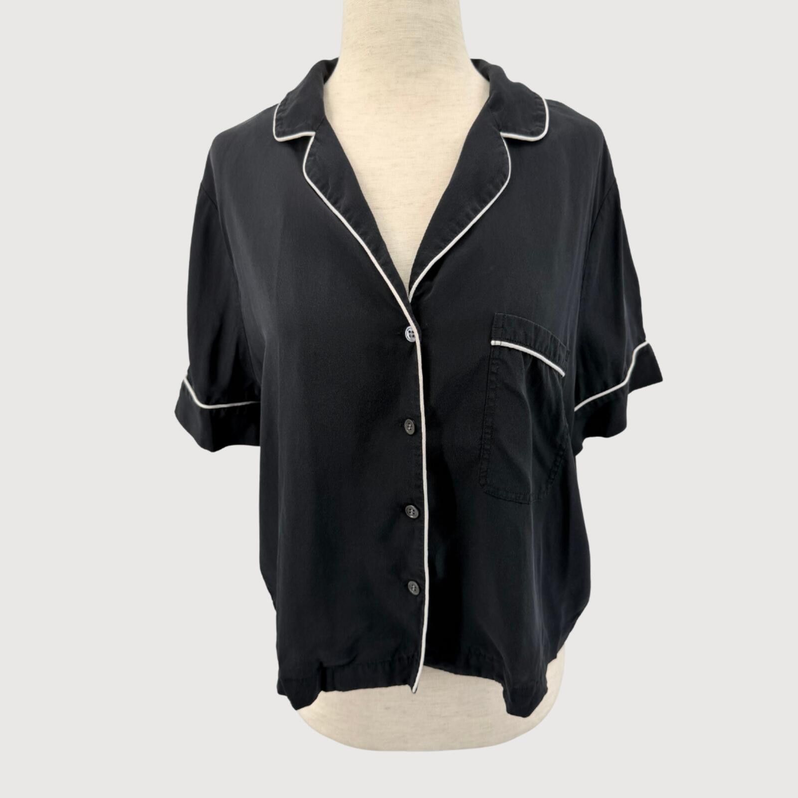 Frame FRAME Silk Pajama Blouse Noir Multi Black Button Up M Size M / US 6-8 / IT 42-44 - 1 Thumbnail