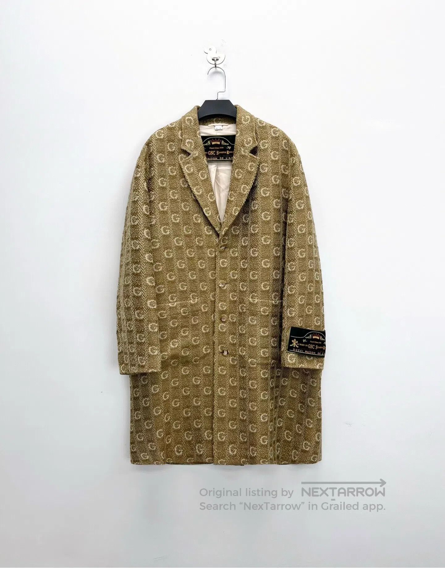 Gucci Guicci Khaki Runway All-Over Monogram Wool Coat| Size XL / US 12-14 / IT 48-50 - 1 Thumbnail