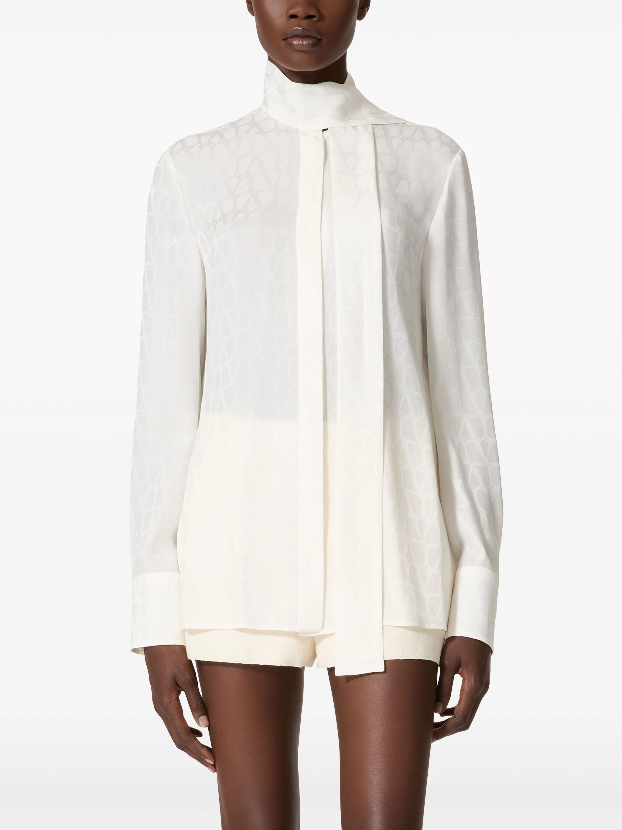Valentino o1s22i1n0924 Silk Jacquard Toile Iconographe Shirt in White Size S / US 4 / IT 40 - 3 Thumbnail