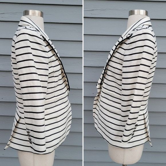 SMYTHE Smythe Linen White Black Striped Natural Fiber Preppy Nautic Size M / US 6-8 / IT 42-44 - 4 Thumbnail
