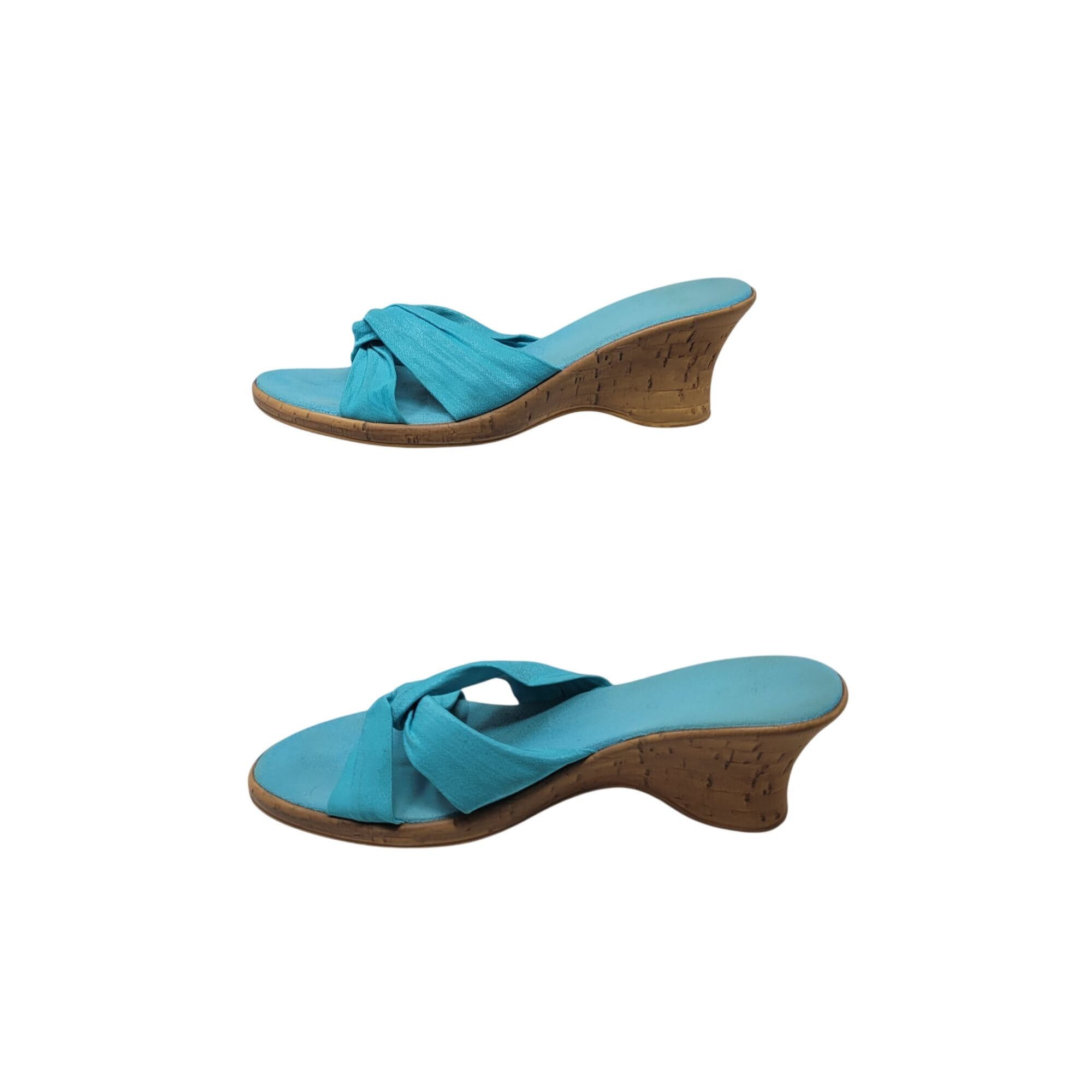 Vintage Vtg Vegan Handmade Italian Wedge Sandals Sz 10 Aqua Knotted Size US 10 / IT 40 - 5 Thumbnail