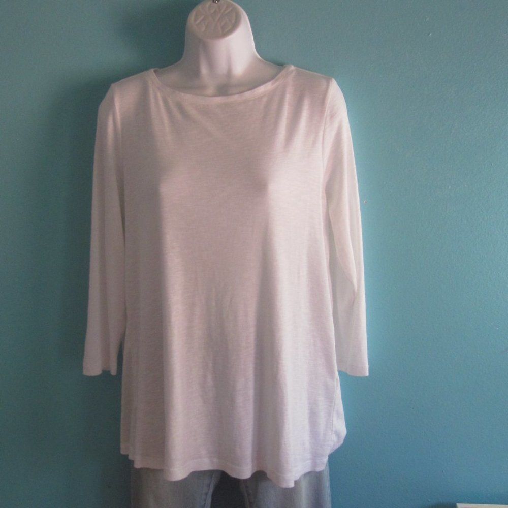 Eileen Fisher J. Jill Pima White Cotton Buttoned Back Tee Sz M Size M / US 6-8 / IT 42-44 - 4 Thumbnail