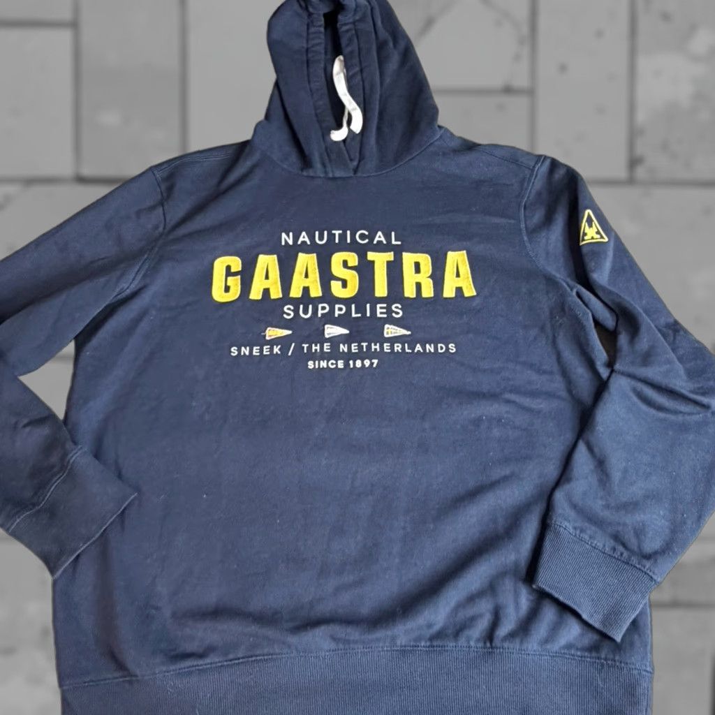 Vintage Gaastra Hoodie Mens 2XL Blue Embroidered Cotton Polyester Pullover Long Sleeve Knit Winter Spring Mens Size US XXL / EU 58 / 5 - 1 Thumbnail
