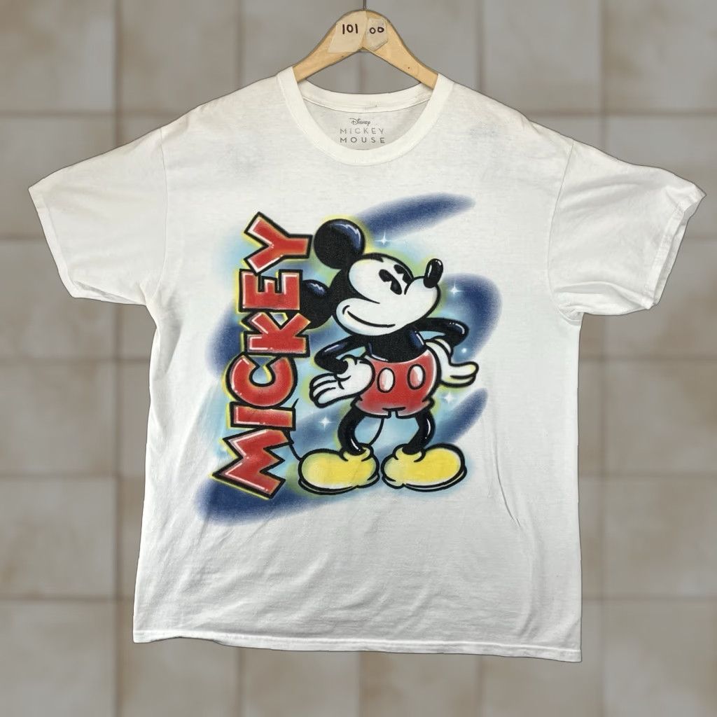 Disney Disney T Shirt Mens M White Mickey Mouse Short Sleeve Retro 80s Airbrush Art Shirt Size US M / EU 48-50 / 2 - 1 Thumbnail