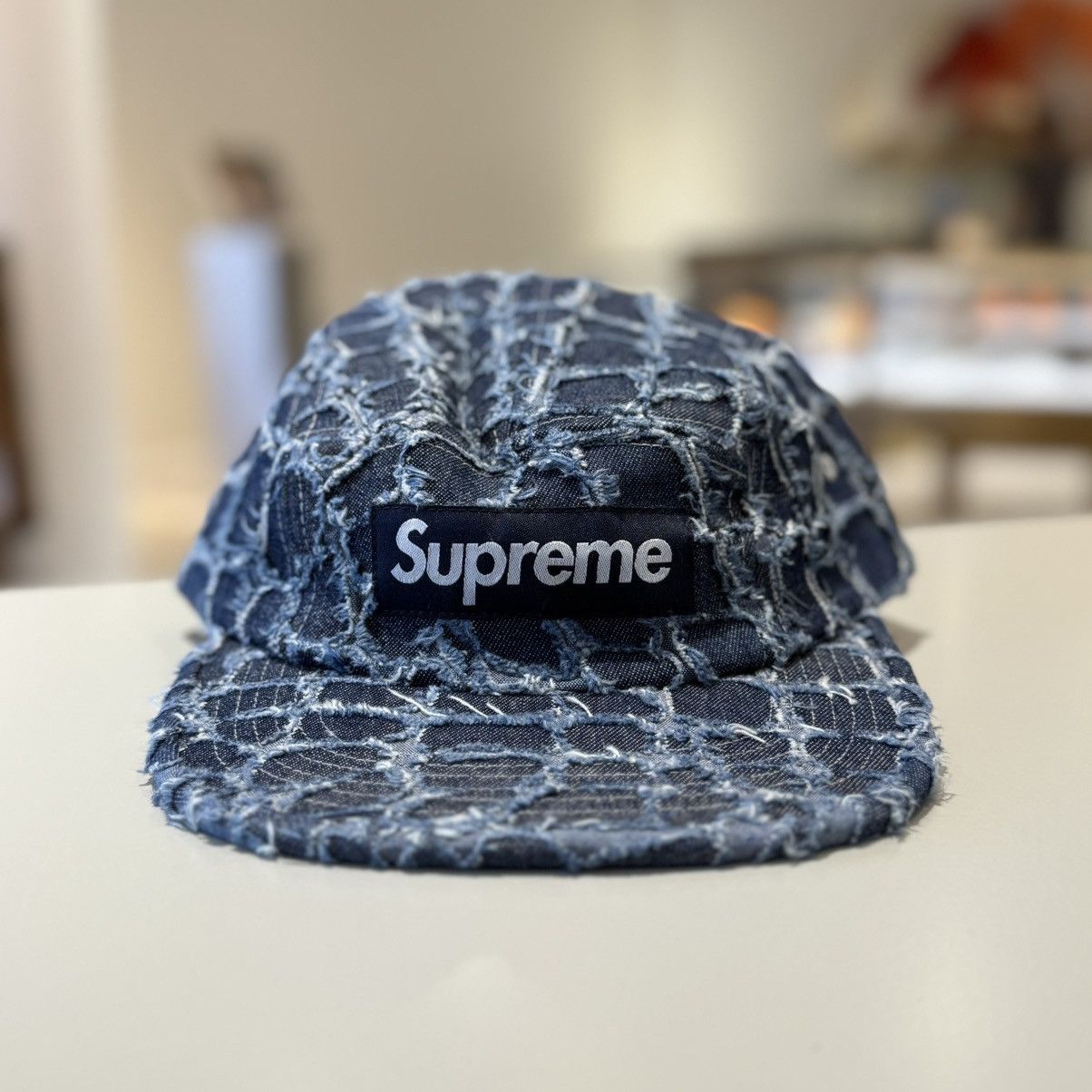 Supreme Supreme Frayed Croc Denim Camp Cap Indigo | Grailed
