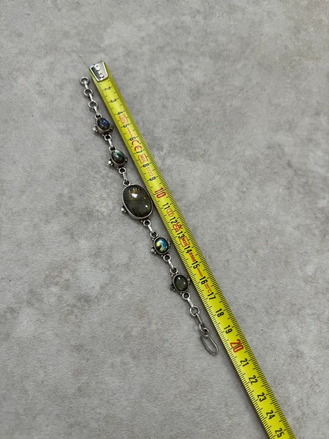 Vintage 1990s Silver & Labradorite Contemporary Relief Bracelet Size ONE SIZE - 7 Thumbnail