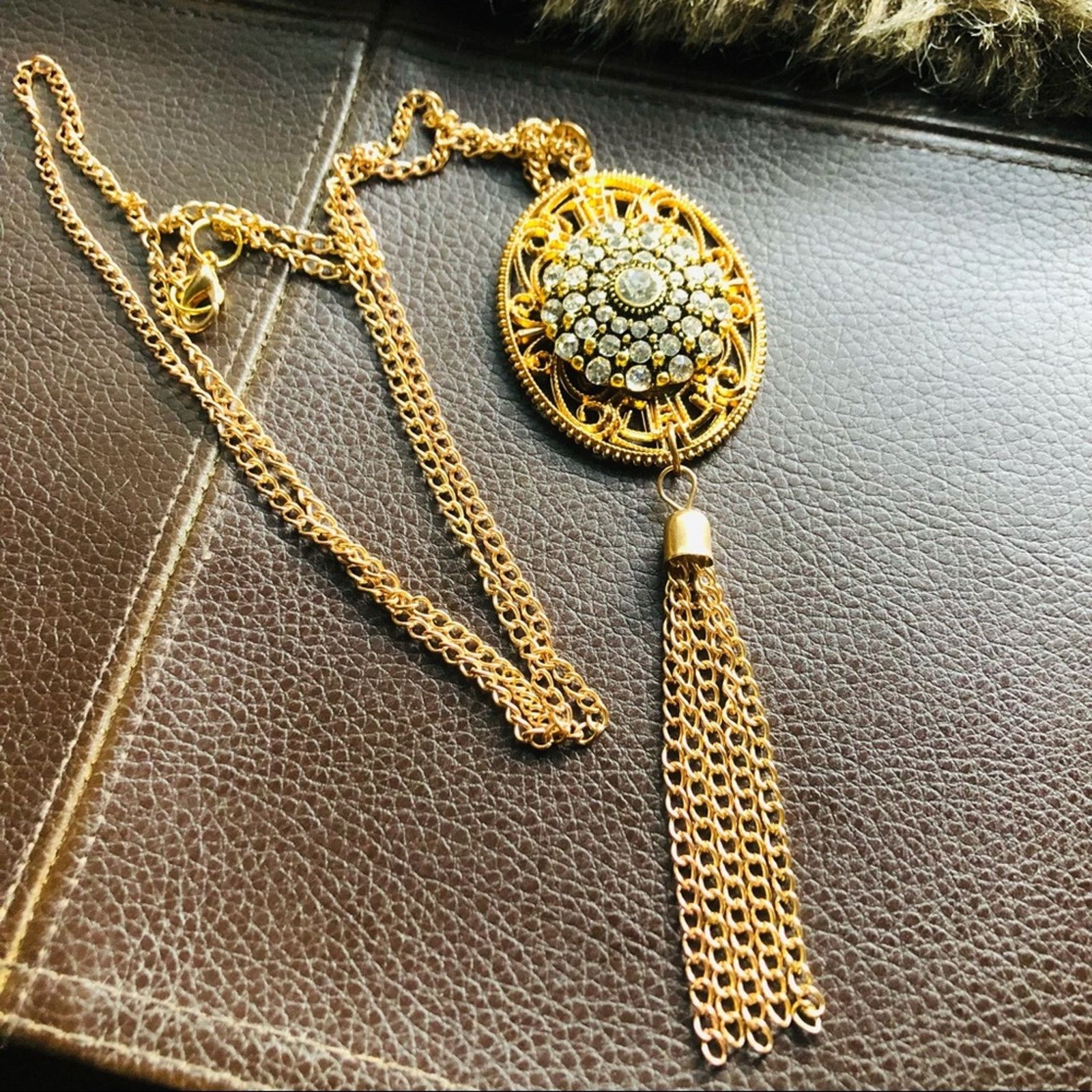 Handmade Hand crafted gold plated stone filigree medallion necklace Size ONE SIZE - 7 Thumbnail
