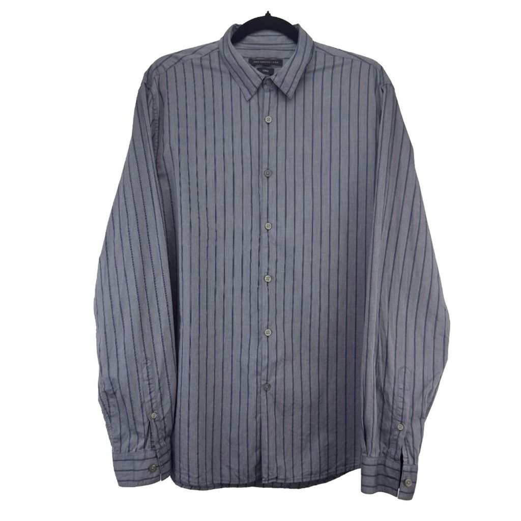 John Varvatos JOHN VARVATOS Stripe Designer Button down Grey Blue Shirt M Size US L / EU 52-54 / 3 - 1 Thumbnail