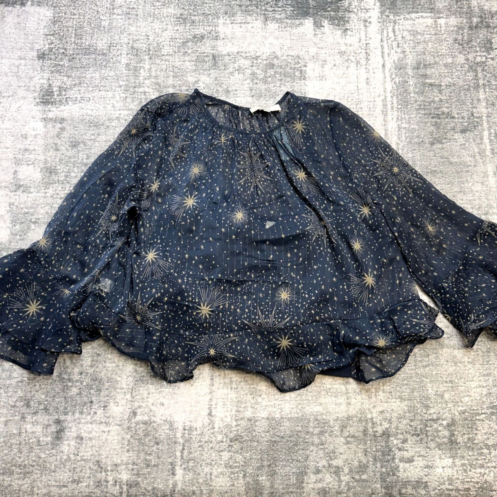 Loft LOFT Blue Chiffon Celestial Peplum Ruffle Sleeve Blouse Womens 2XL Petite Crew Neck Long Sleeve Shirt Size XXL / US 16-18 / IT 52-54 - 2 Thumbnail