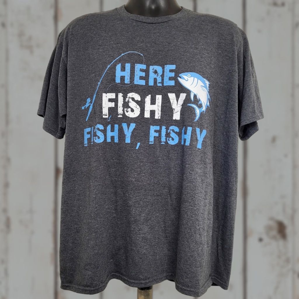 Port & Company Here Fishy Fishy Fishy Tshirt Men's Size XL Trout Funny Fishing Fisherman Bass Size US XL / EU 56 / 4 - 1 Thumbnail