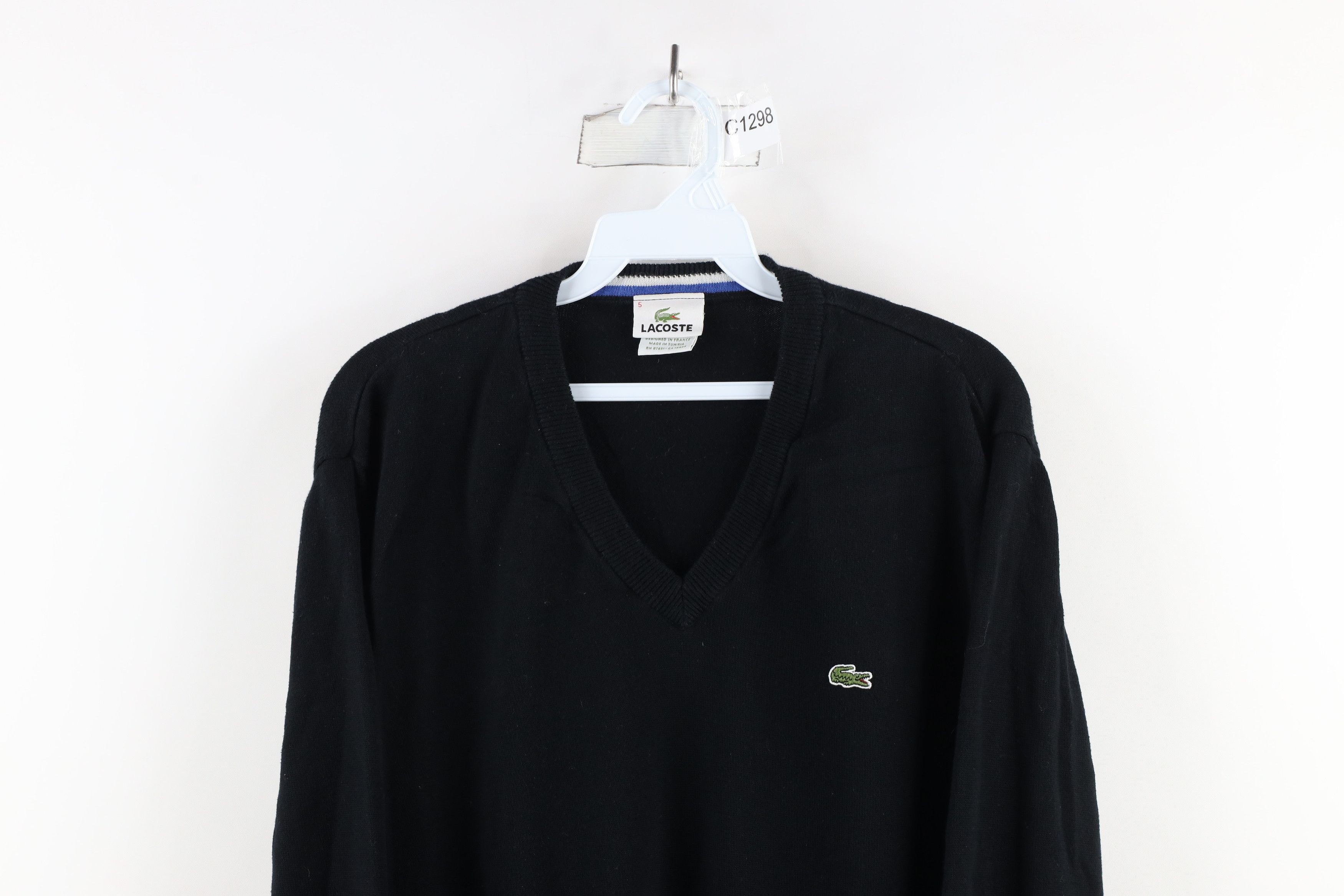 Lacoste × Vintage Vintage Lacoste Croc Logo Cotton Knit V-Neck Sweater Black Size US M / EU 48-50 / 2 - 2 Thumbnail