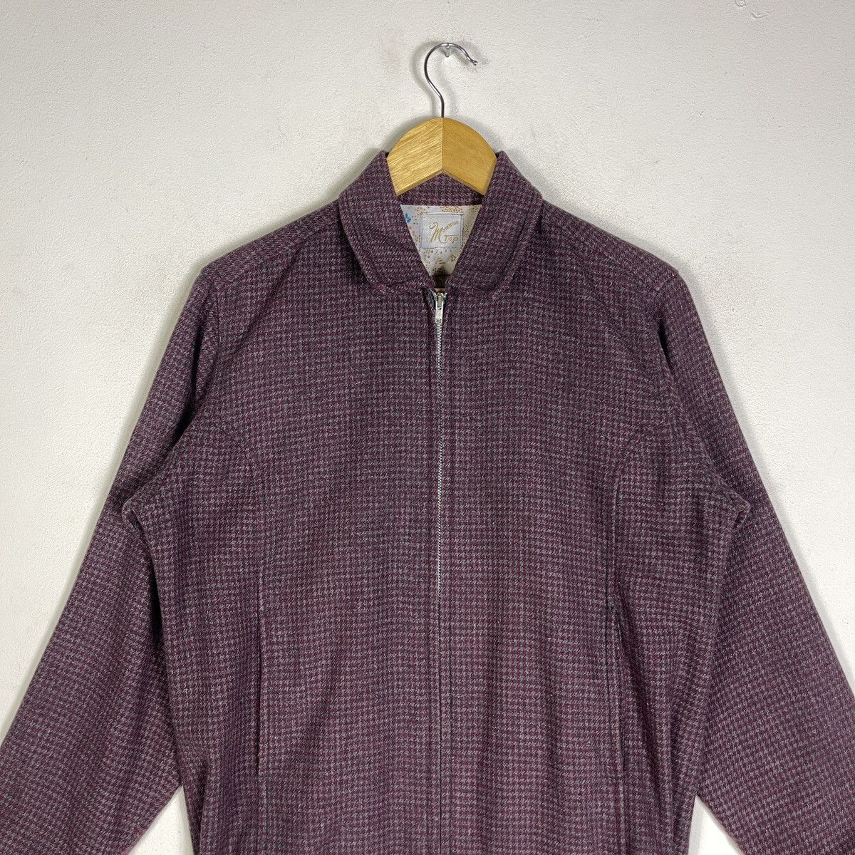 Vintage 🔥Burgundy🔥Vintage Modern Top Houndstooth Boxy Blouson Jacket Size US M / EU 48-50 / 2 - 4 Thumbnail