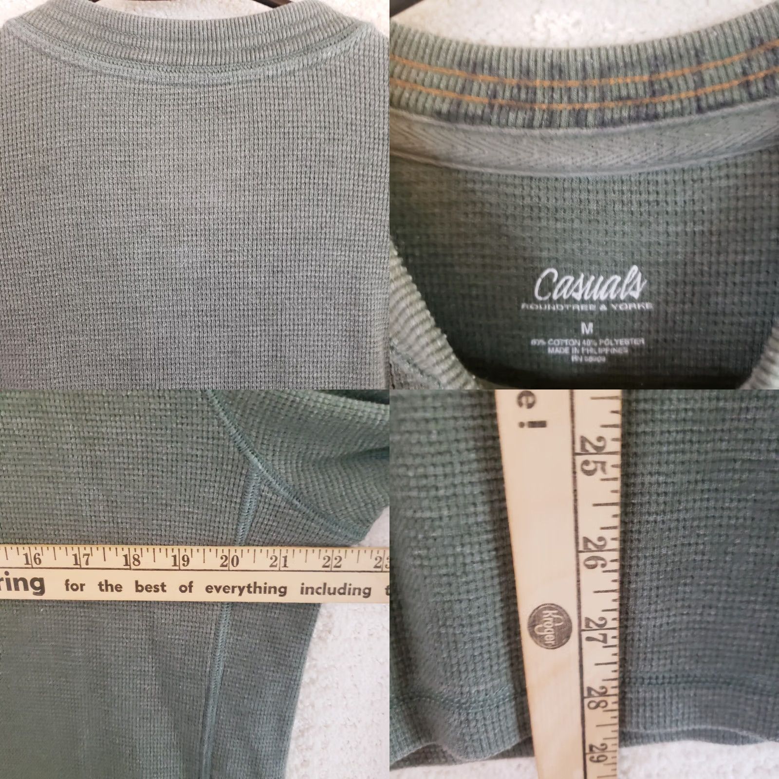 Roundtree & Yorke Casuals Henley Shirt Men M Green Long Sleeve Thermal Outdoor Waffle Knit Size US M / EU 48-50 / 2 - 8 Thumbnail