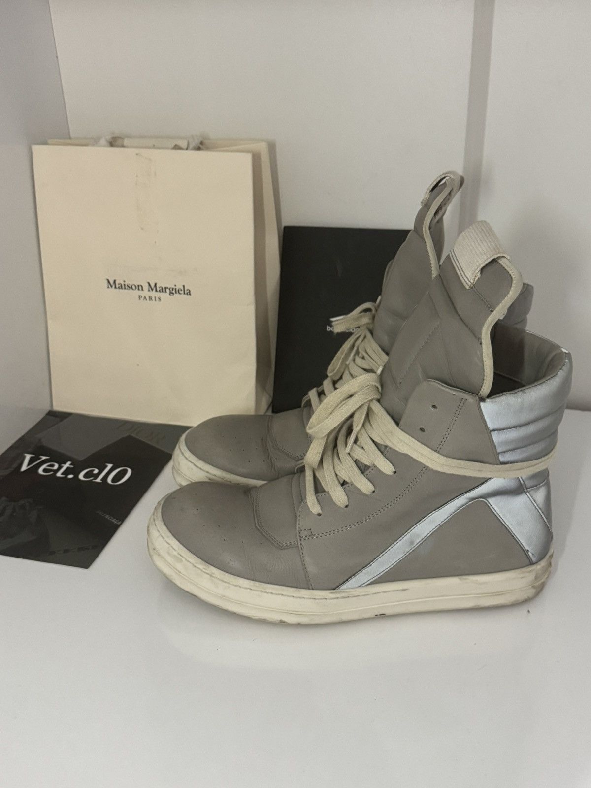 ✅Rick owens Geobasket grey white 40