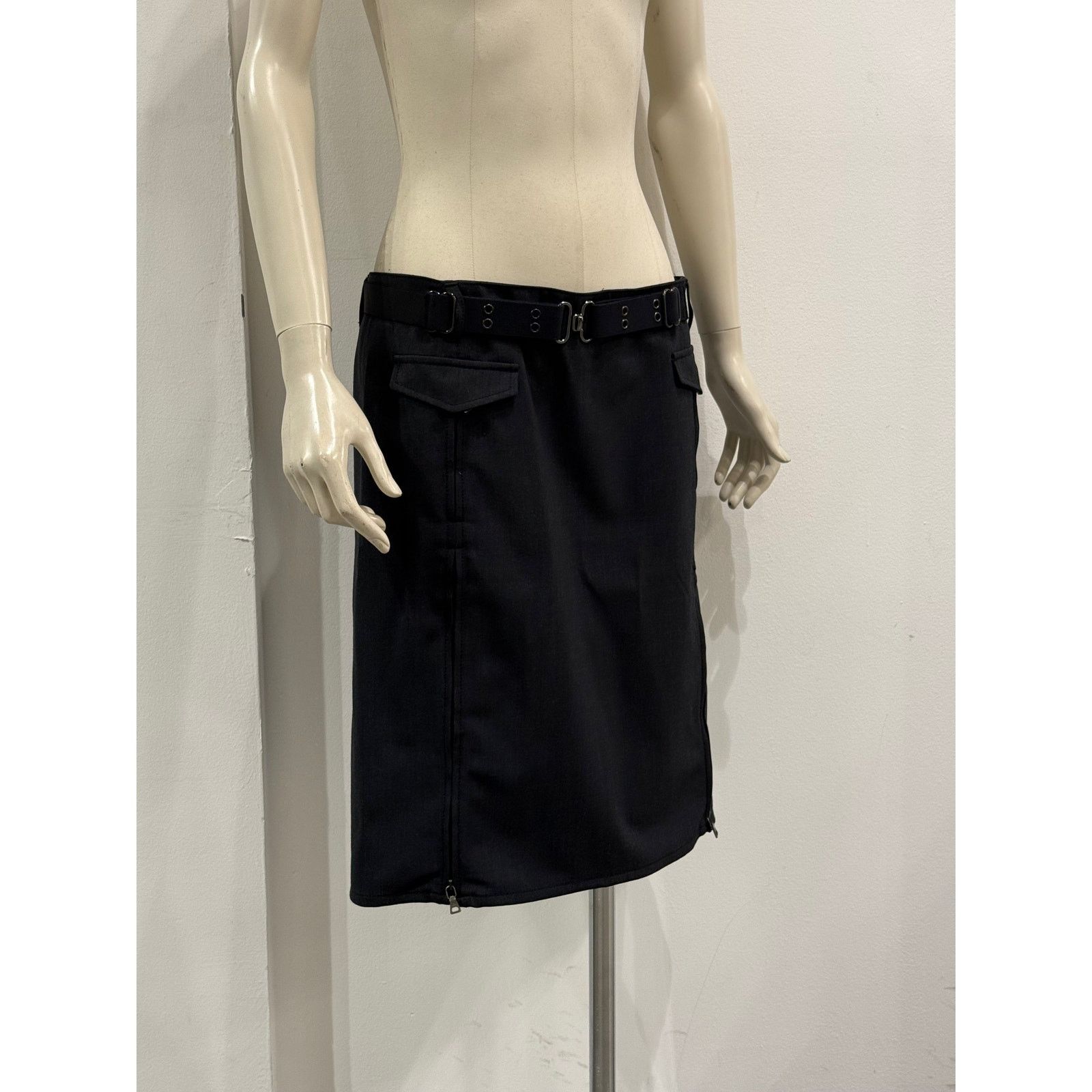 Prada Prada wool midi belted skirt with zippers Size 28" / US 6 / IT 42 - 2 Thumbnail