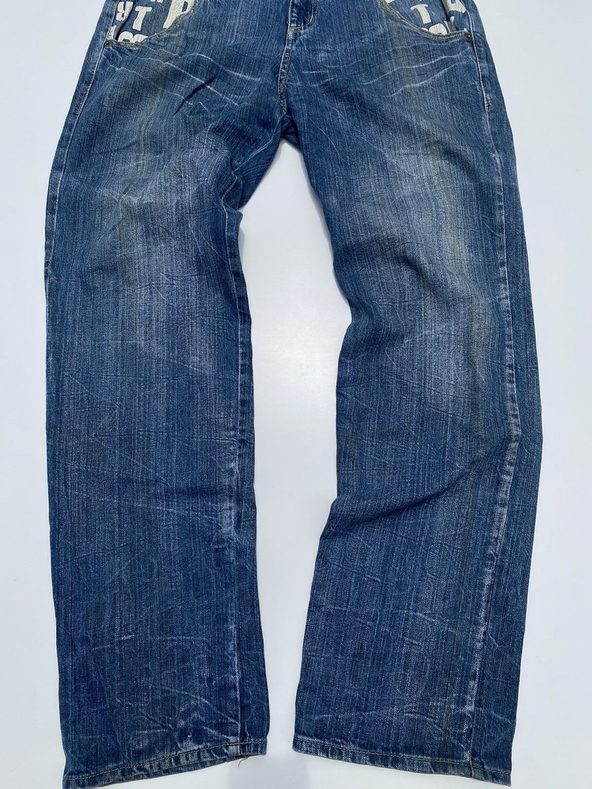 Japanese Brand Vtg Denim Double Waist Blue Flared Size US 35 - 3 Thumbnail