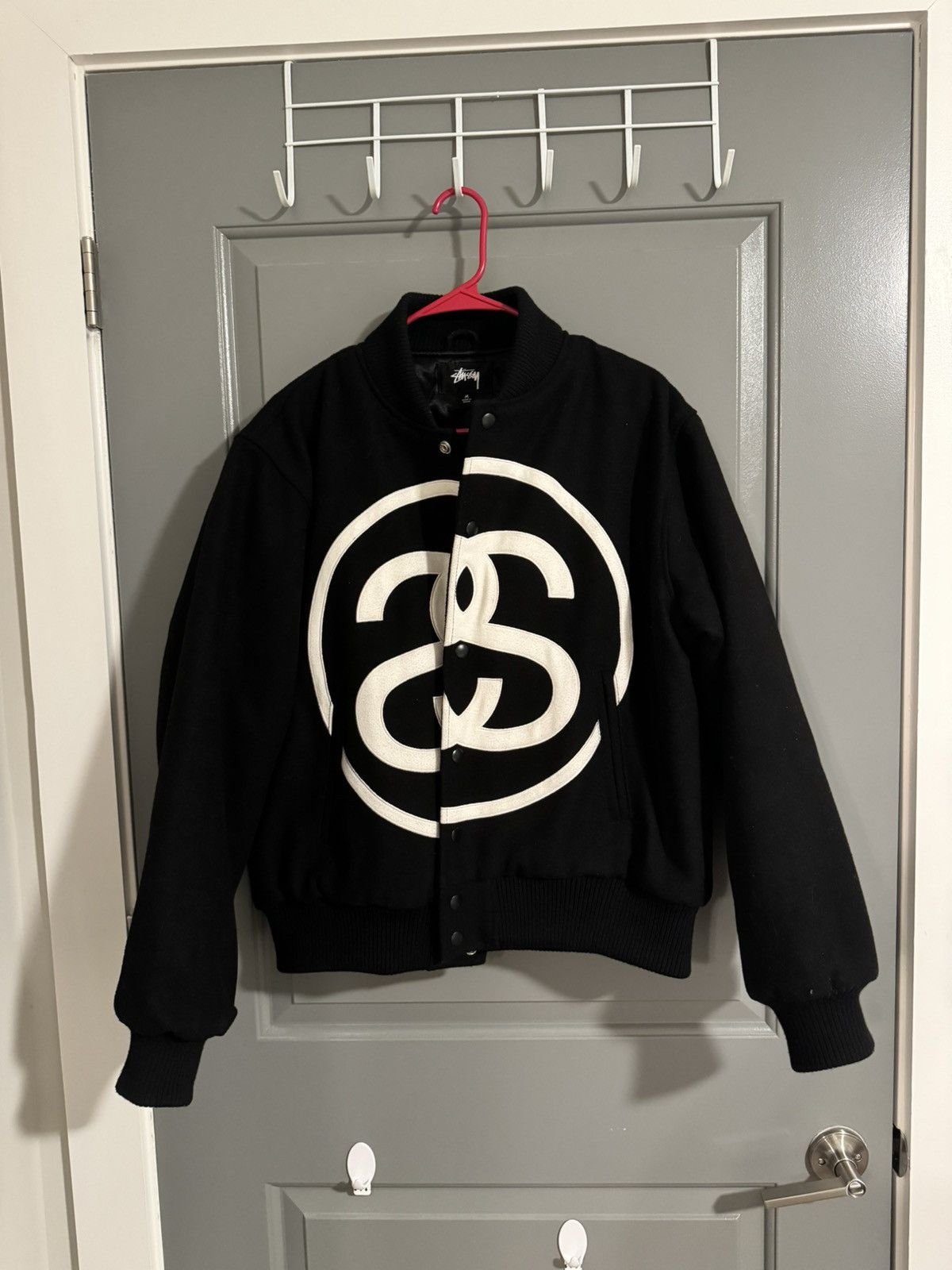 image of Stussy Chanel Logo Varsity Jacket in Black, Men's (Size Medium)
