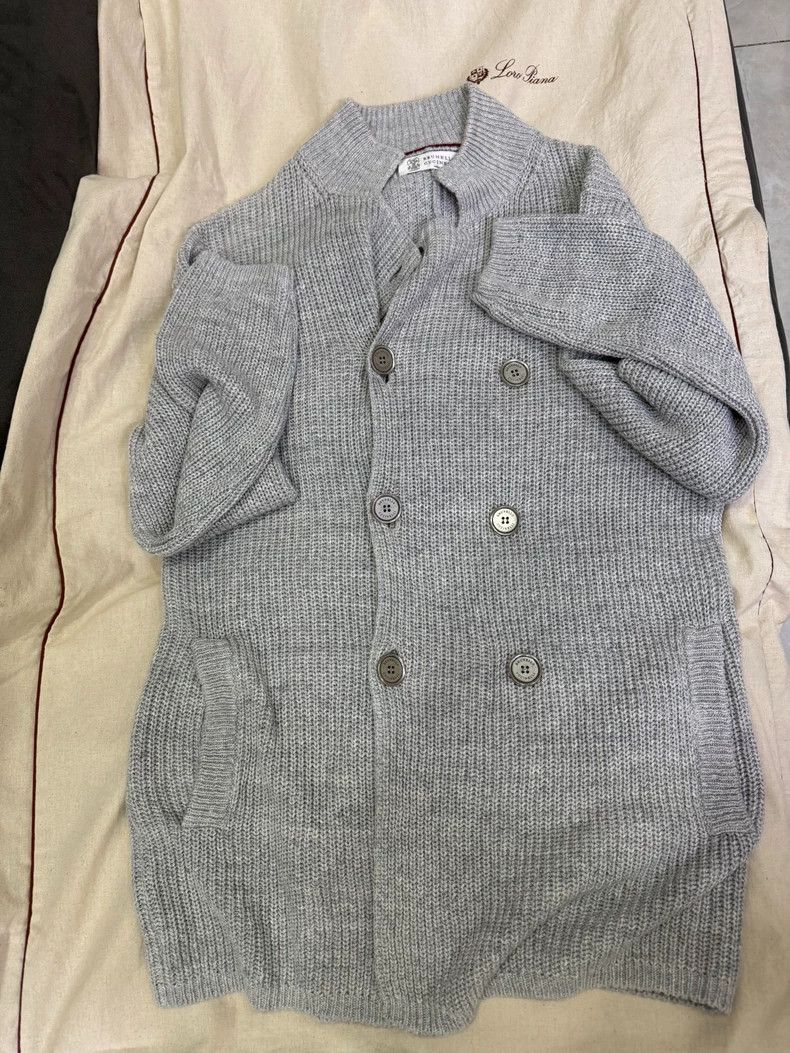 Brunello Cucinelli Brunello Cucinelli Gray Knit Coat Size US L / EU 52-54 / 3 - 1 Thumbnail