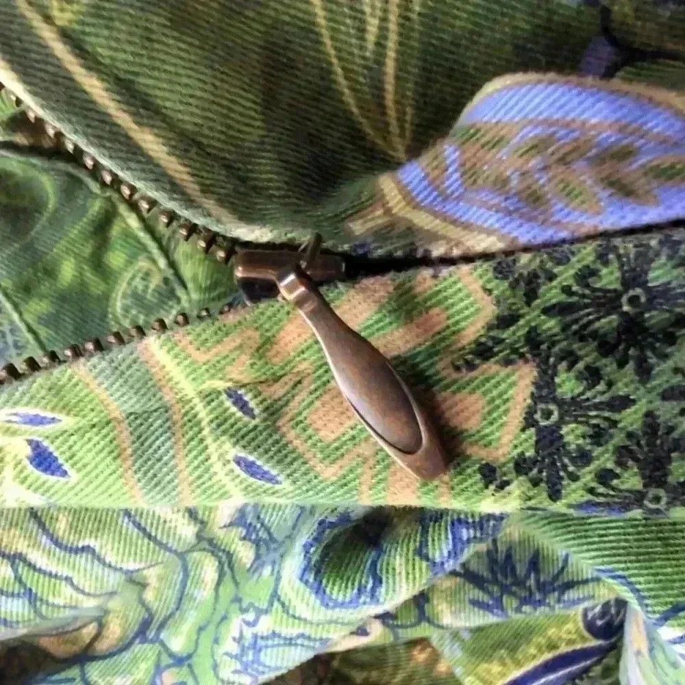 Designer Green Paisley Cotton Jean Jacket sz XL by Christopher and B Size XL / US 12-14 / IT 48-50 - 5 Thumbnail