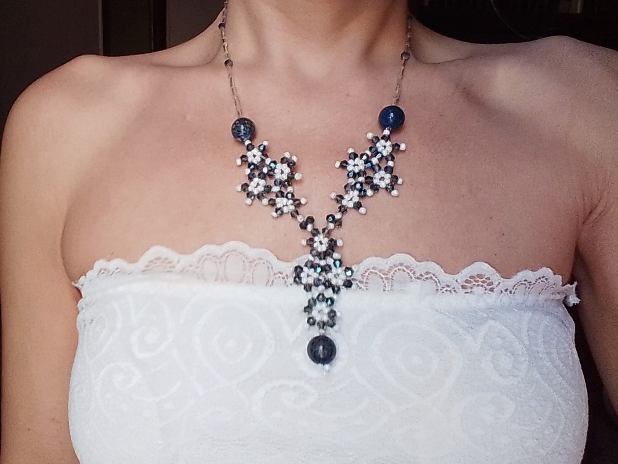 Handmade Necklace in grey/blue Crystal Lapis lazuli gemstones Size ONE SIZE - 4 Thumbnail