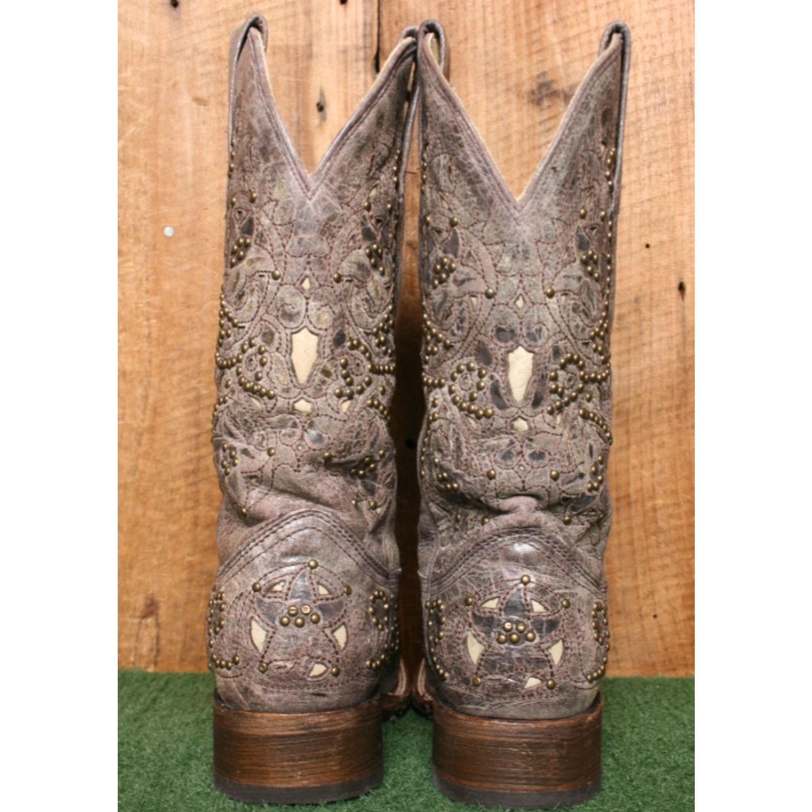 Vintage CORRAL 'Jessica' Brown Studded Inlay Leather Western Boots Sz. 6.5 M Women Cowgirl Boots Size US 7 / IT 37 - 5 Thumbnail