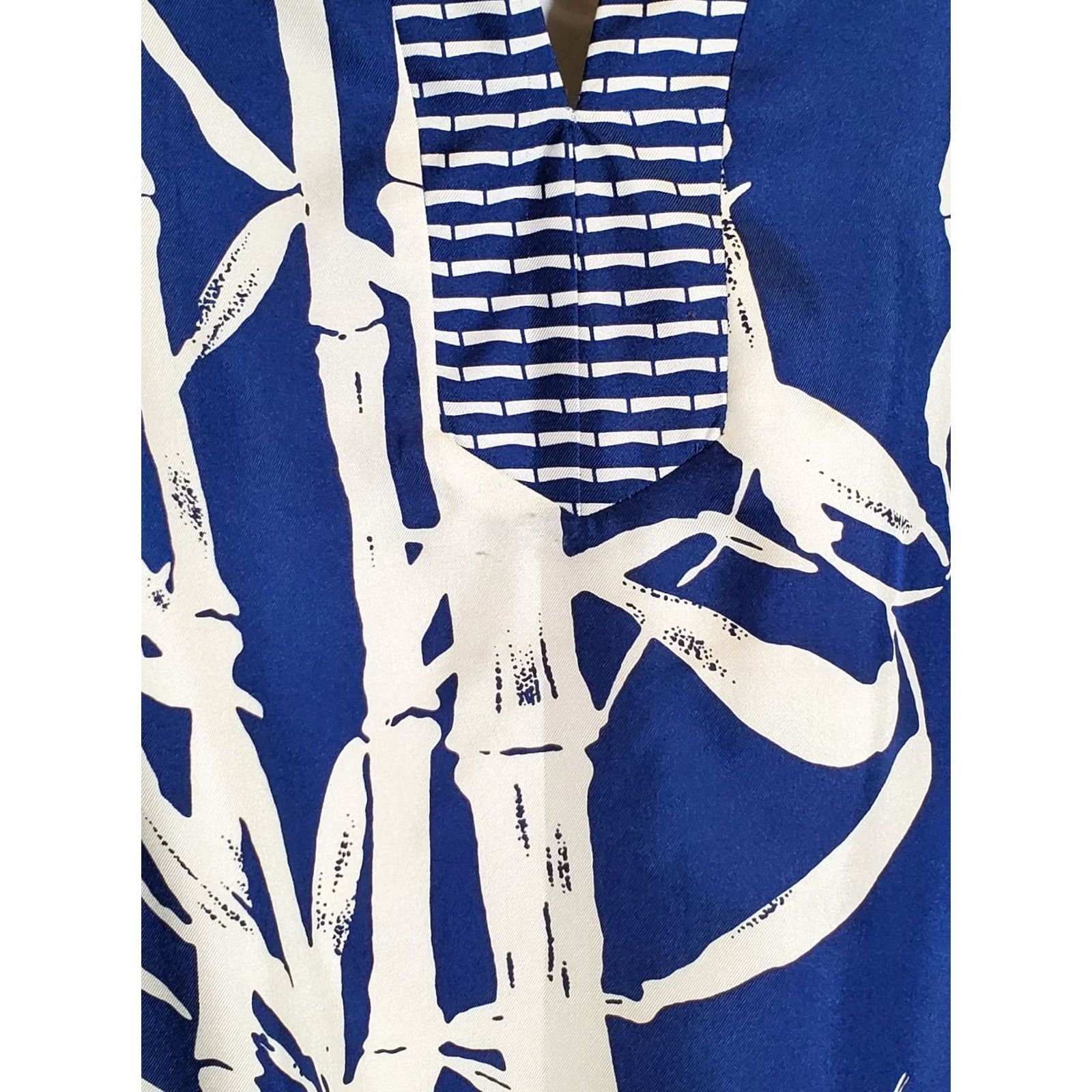 J.McLaughlin J. McLaughlin 100% Silk Tunic Dress Navy Blue White Bamboo Pattern Women's M Beach Silk Dress Navy Blue White Bamboo Pattern J. McLaughlin Women's M Size M / US 6-8 / IT 42-44 - 3 Thumbnail