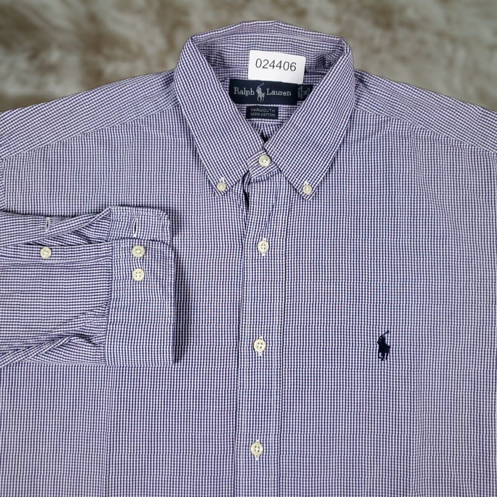 Ralph Lauren Ralph Lauren Shirt Mens 16 Purple Check Yarmouth Dress Button Up Long Sleeve Shirt Size 42R - 1 Thumbnail