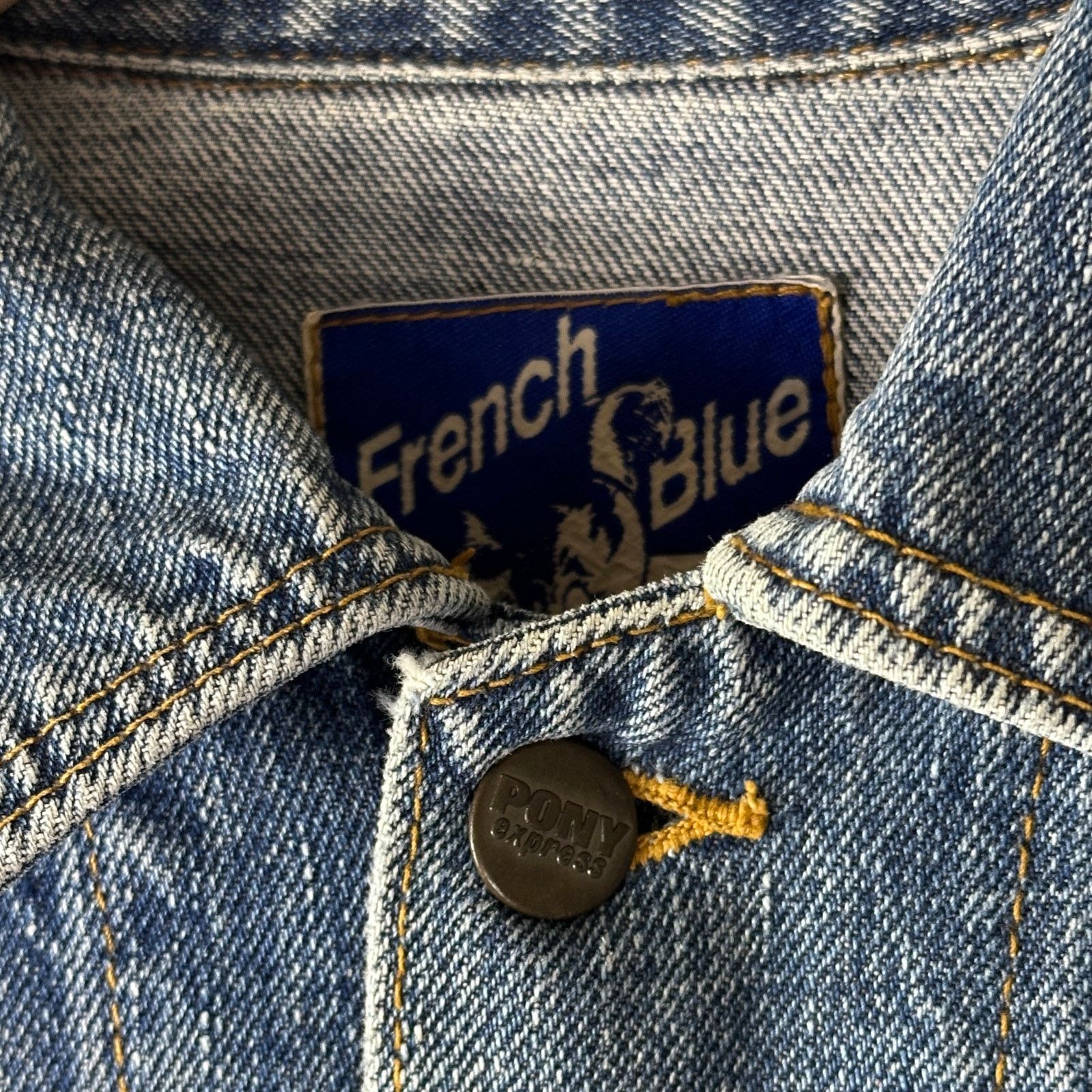 Japanese Brand Pony Express French Blue Cropped Denim Jacket Size S / US 4 / IT 40 - 5 Thumbnail