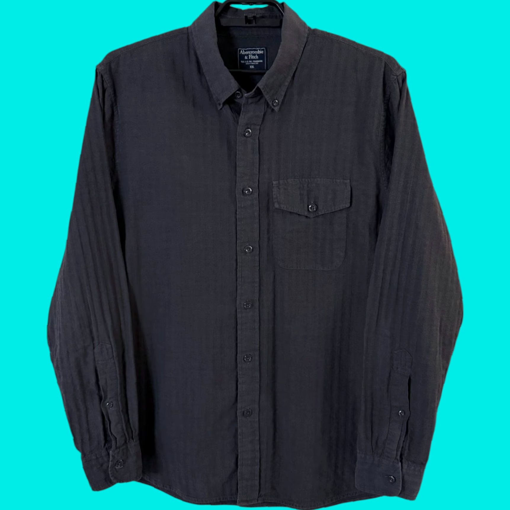 Abercrombie & Fitch Abercrombie & Fitch Shirt Gray Men XXL Button-Down Long-Sleeve Casual Striped 99% Cotton 1% Elastane Button Up Shirts Mens Size US XXL / EU 58 / 5 - 1 Thumbnail