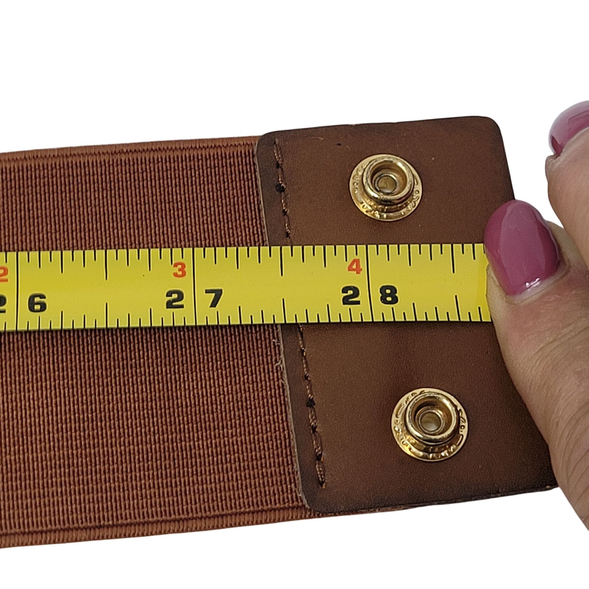 Express Vtg Express Western Wide Brown Leather Stretch Waist Belt Sz Size ONE SIZE - 4 Thumbnail