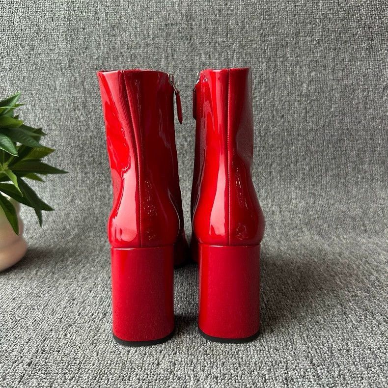 Prada Red Patent Leather Heeled Ankle Boots -2505 Size US 8 / IT 38 - 3 Thumbnail