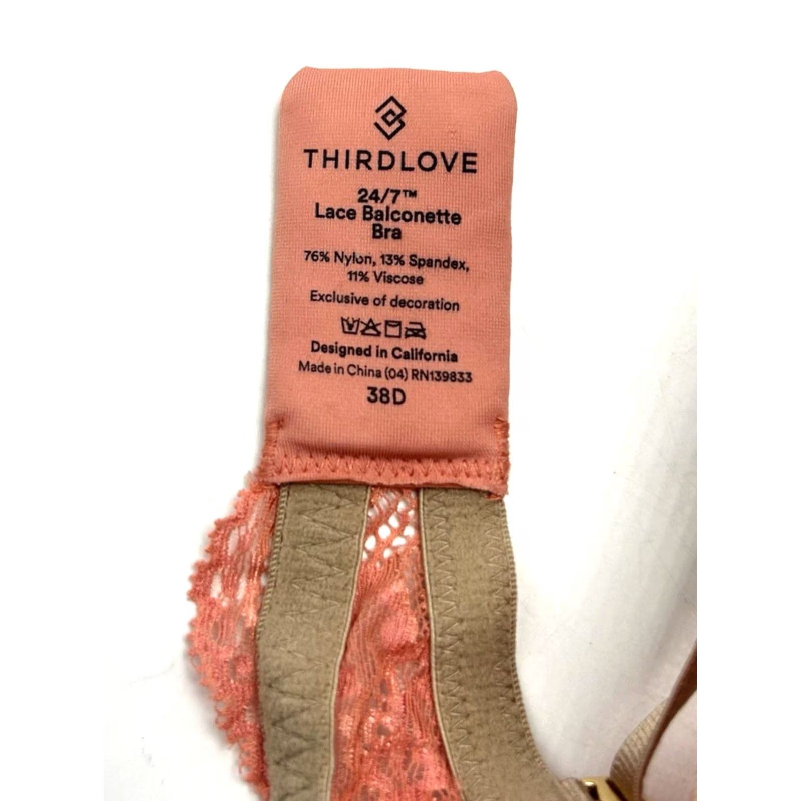 Vintage Third Love Bra 38D 24/7 Lace Balconette Coral Orange Strap Plunge Underwired Push Up Bra Women Regular Steel? Size ONE SIZE - 3 Thumbnail