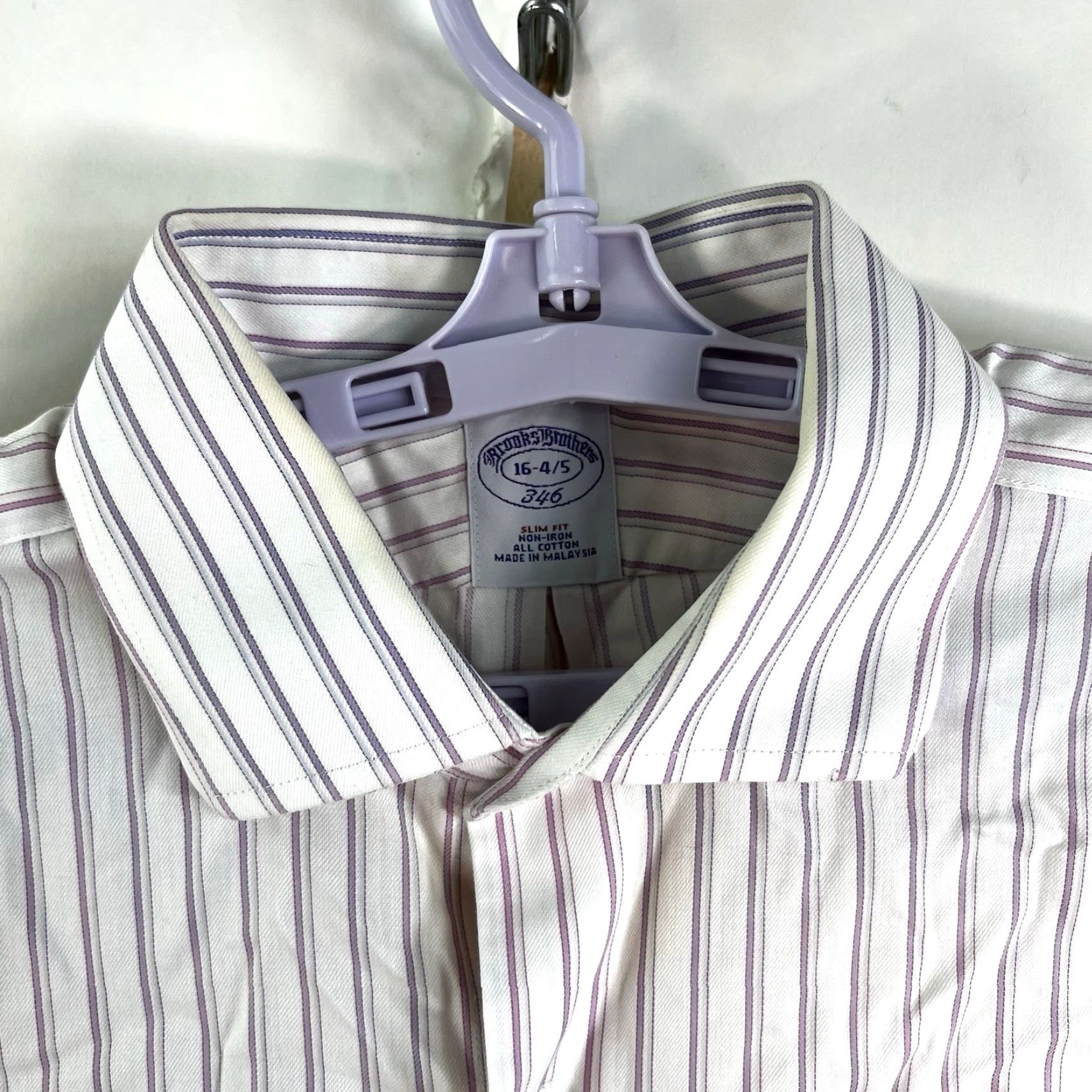 Brooks Brothers VINTAGE Brooks Brothers 346 Slim Fit Striped Button-Up Shirt Mens 16.5 White/Purple Business Casual Party Size US L / EU 52-54 / 3 - 3 Thumbnail