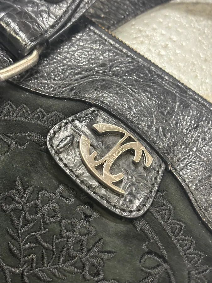Just Cavalli 2000s Cavalli Black Leather Embroidered Chain Handle Bag Size ONE SIZE - 8 Thumbnail