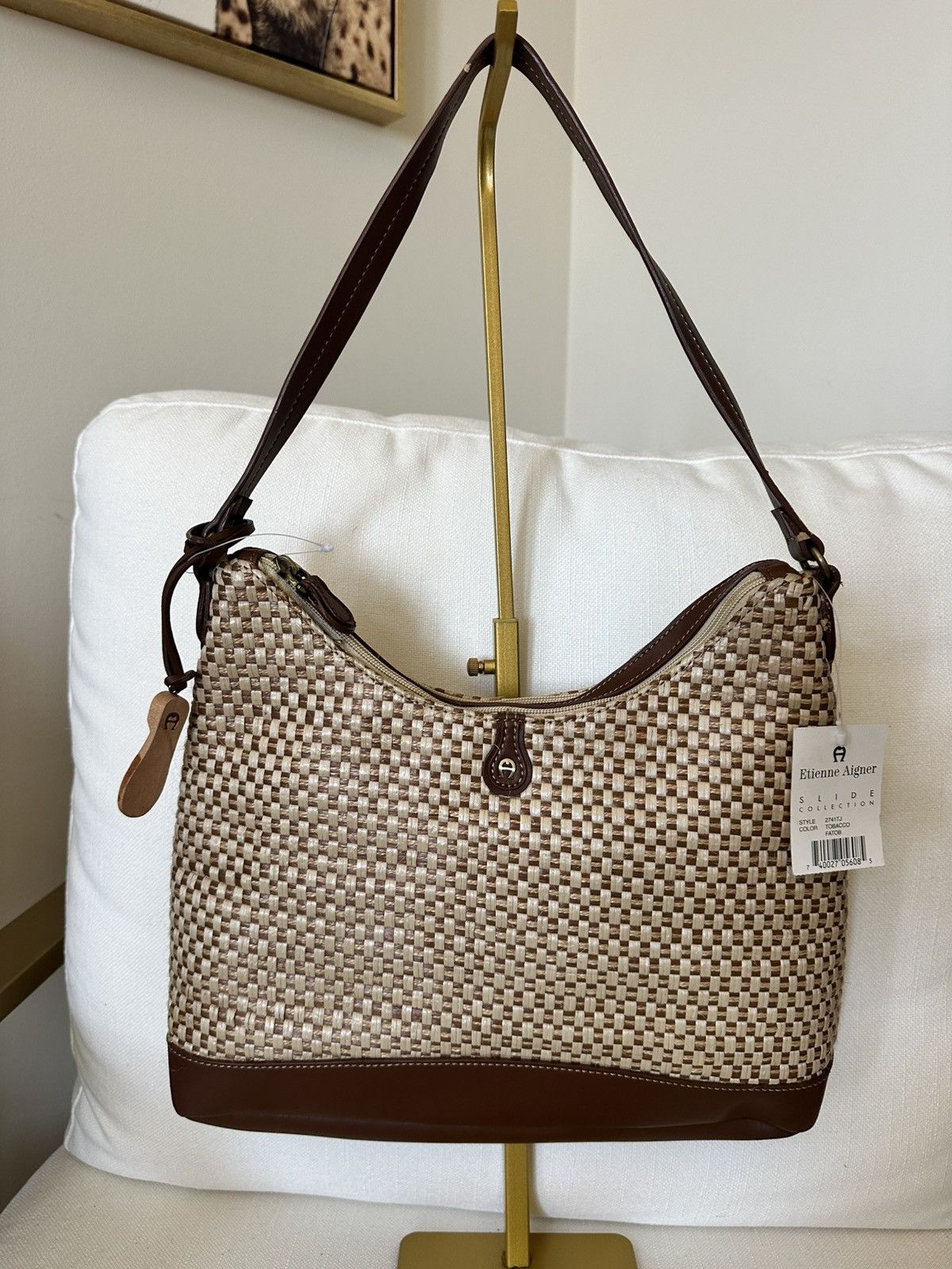 Etienne Aigner Vintage Woven Straw Shoulder Bag 2 Tone in Brown, Women's