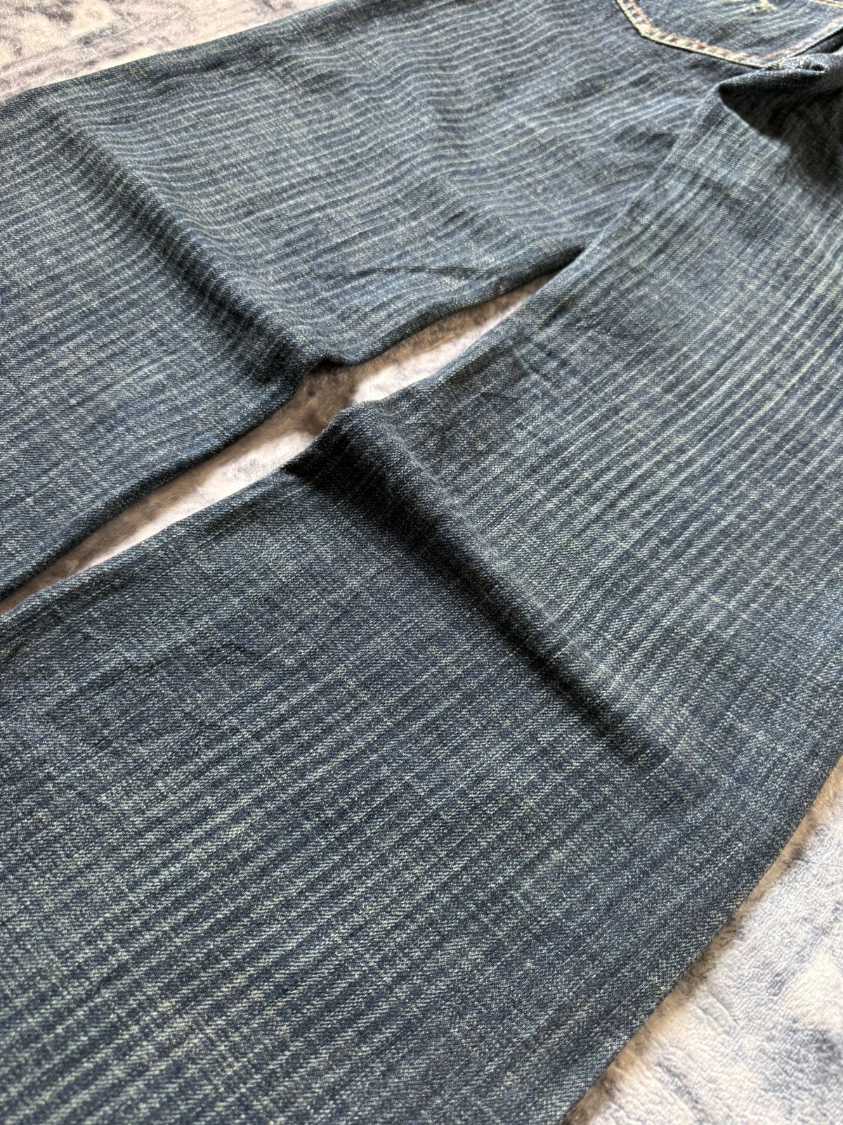 Le Grande Bleu (L.G.B.) Dear Heart Railroad Pinstripe Fade Flared Wide Leg Jeans Size US 28 / EU 44 - 17 Thumbnail