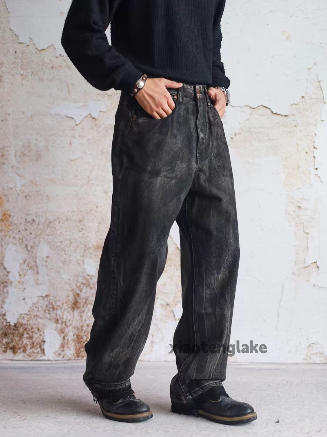 Jean × Vintage Washed faded loose baggy stain paint skate hiphop jeans Size US 32 / EU 48 - 5 Thumbnail