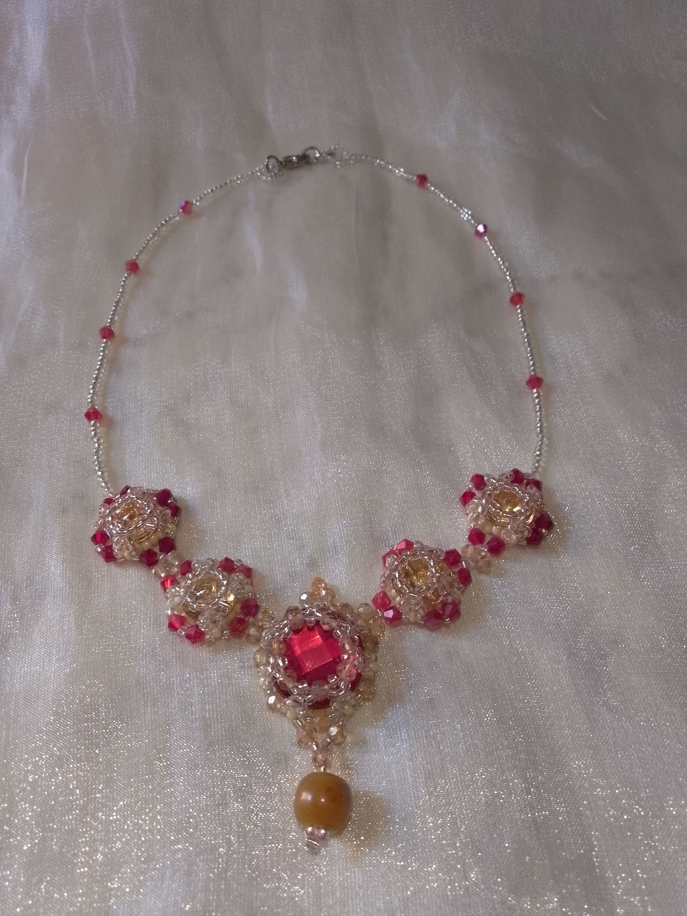 Handmade Necklace Zircons Red amber with naturale jade gemstone Size ONE SIZE - 4 Thumbnail