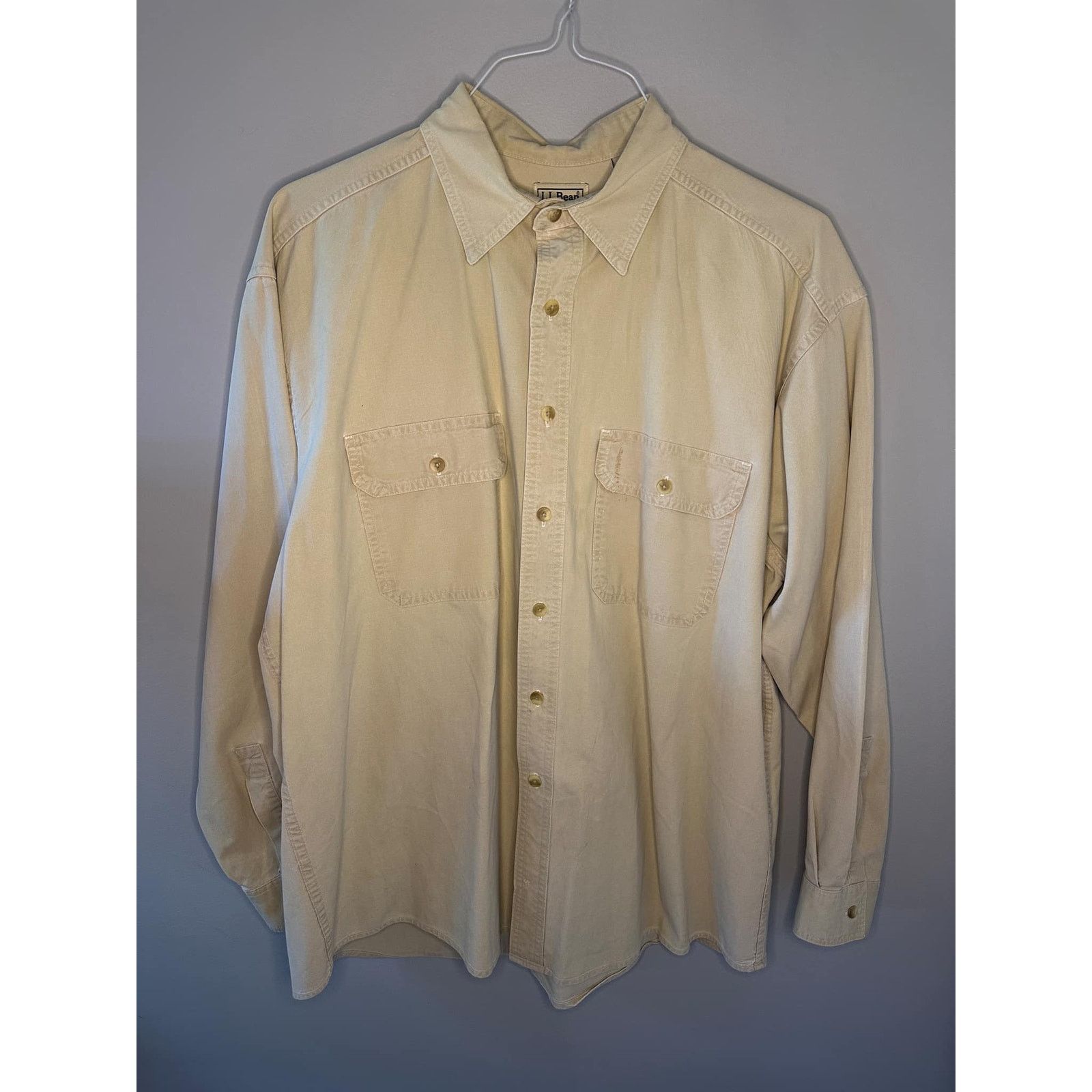 Other L.L.Bean 100% Cotton Long Sleeve Button-Up Shirt Beige L REG Size US L / EU 52-54 / 3 - 2 Thumbnail