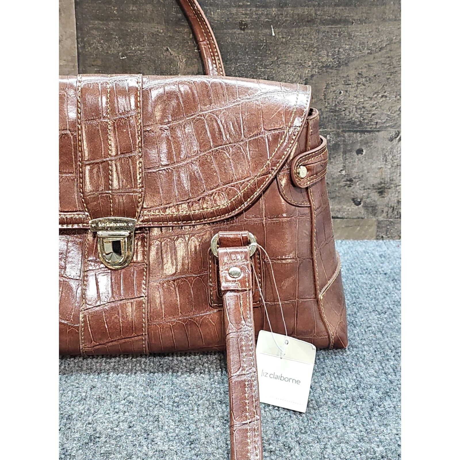 Liz Claiborne Liz Claiborne Hand Bag Purse Brown False Leather Print NWT 15"x8" Tote Bag Size ONE SIZE - 4 Thumbnail