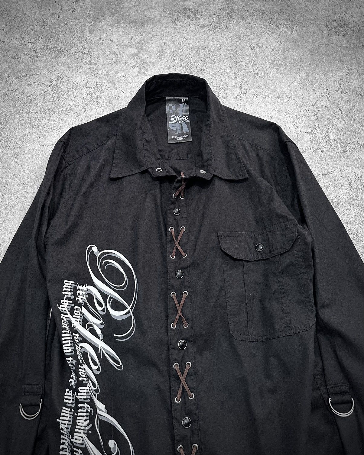 Japanese Brand Y2k 31040=Skkone Poem Lace Up Shirt Size US M / EU 48-50 / 2 - 2 Thumbnail