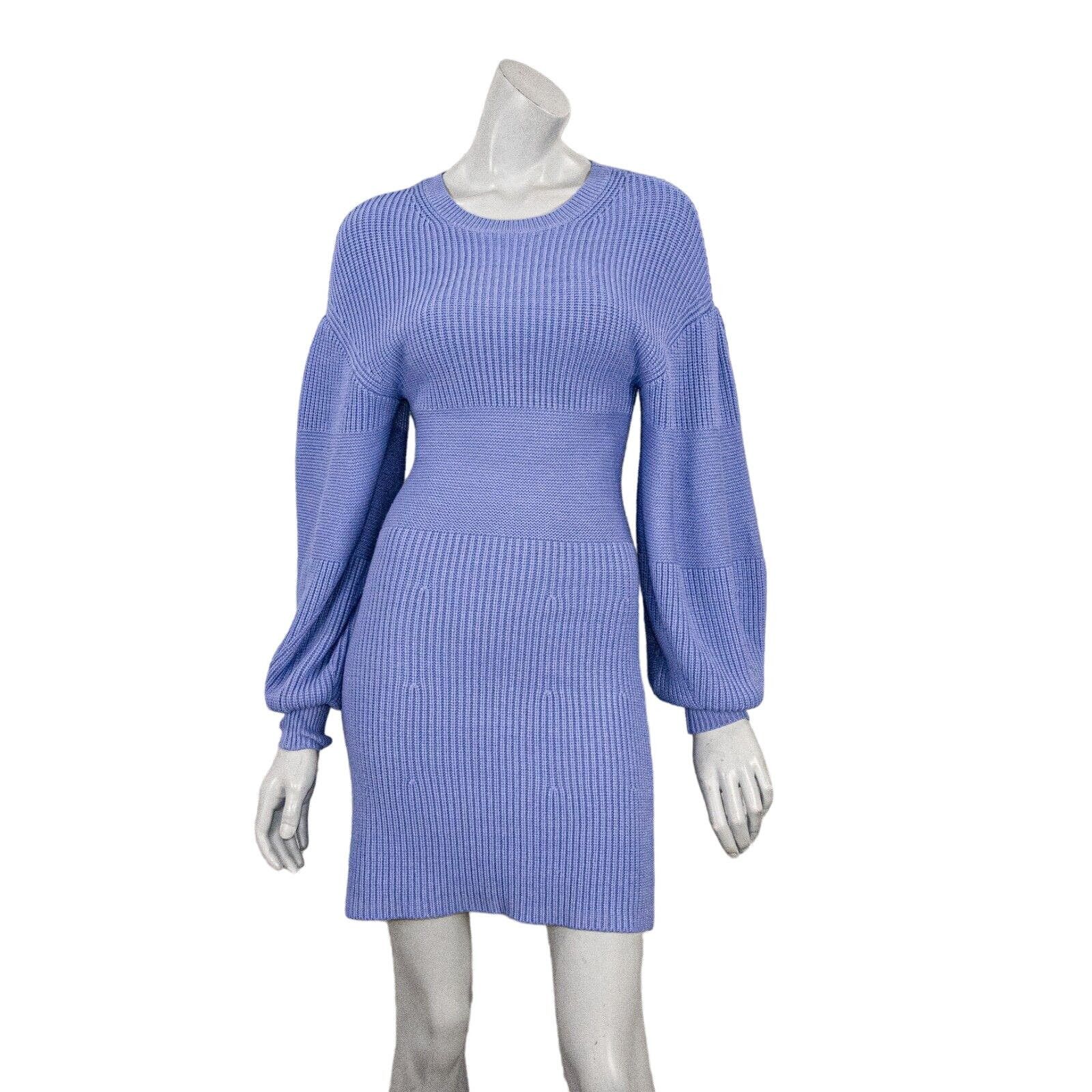 image of Staud Merybone Puff-Sleeve Sweater Dress Periwinkle Ribbed in Blue, Women's (Size Small)