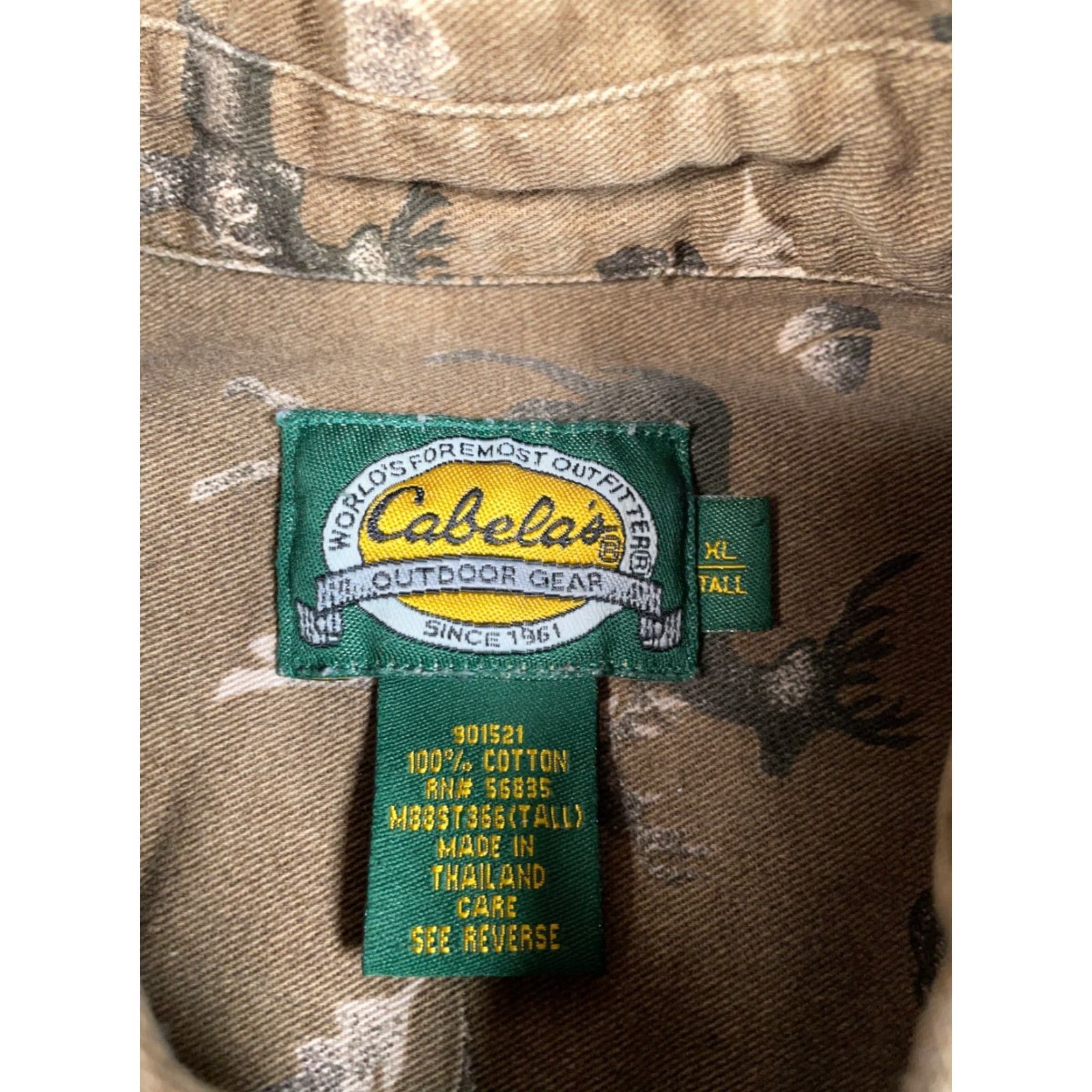 Vintage Cabela's Deer Print Button-Up Shirt Adult XL Tall Brown Long Sleeve Outdoor Nature Mens Size US XL / EU 56 / 4 - 3 Thumbnail