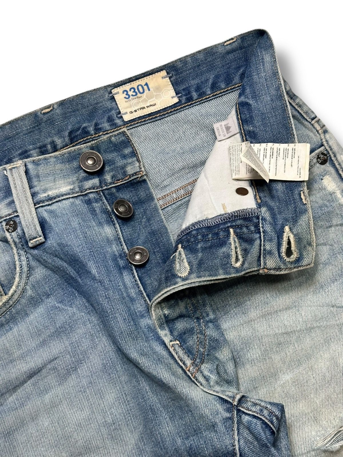 G-Star G-Star Raw 3301 Slim Fit Distressed Denim Jeans Faded Wash Size US 31 - 10 Thumbnail