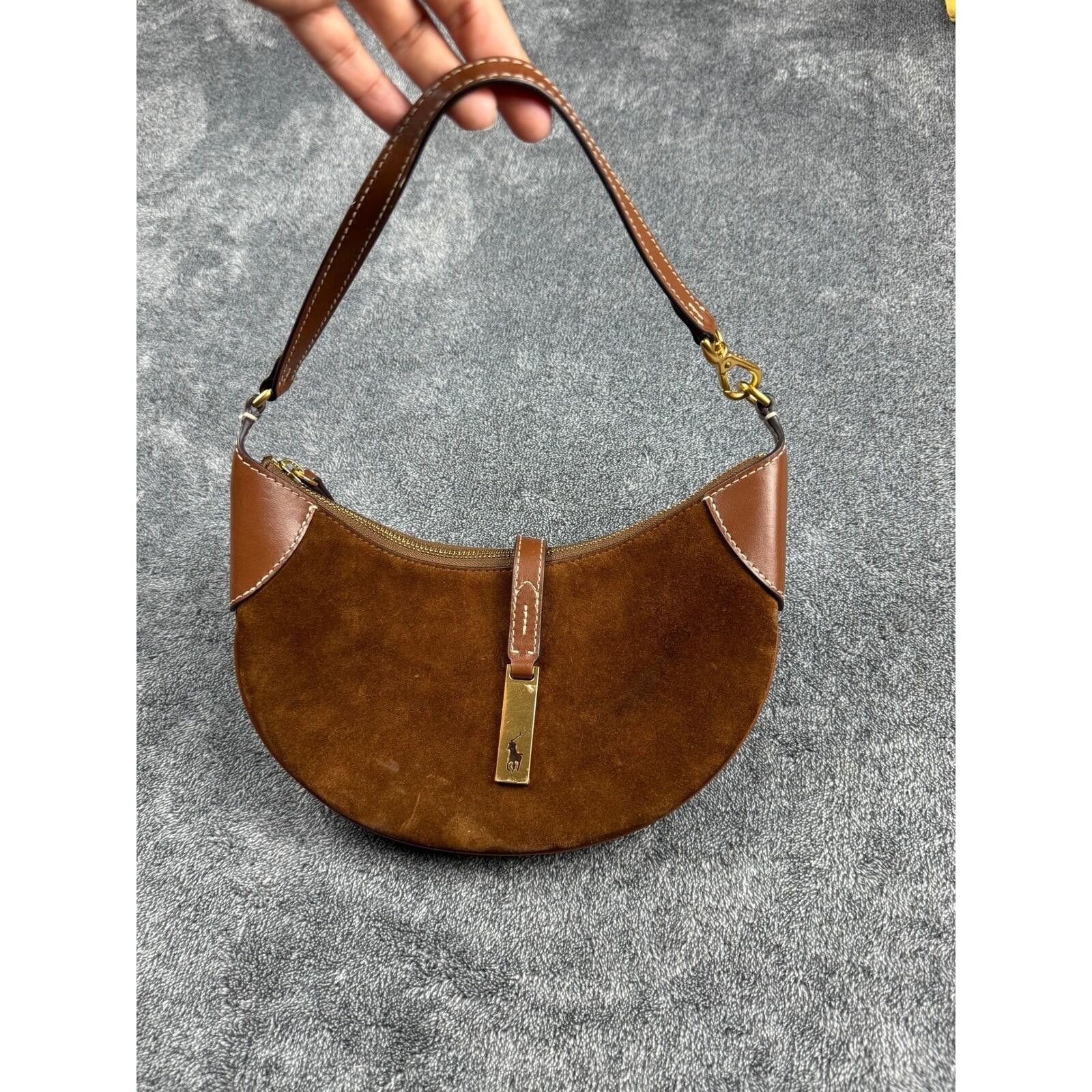 Polo Ralph Lauren Mini Polo ID Ralph Lauren Cinnamon Cuoio Suede Shoulder Bag Size ONE SIZE - 4 Thumbnail
