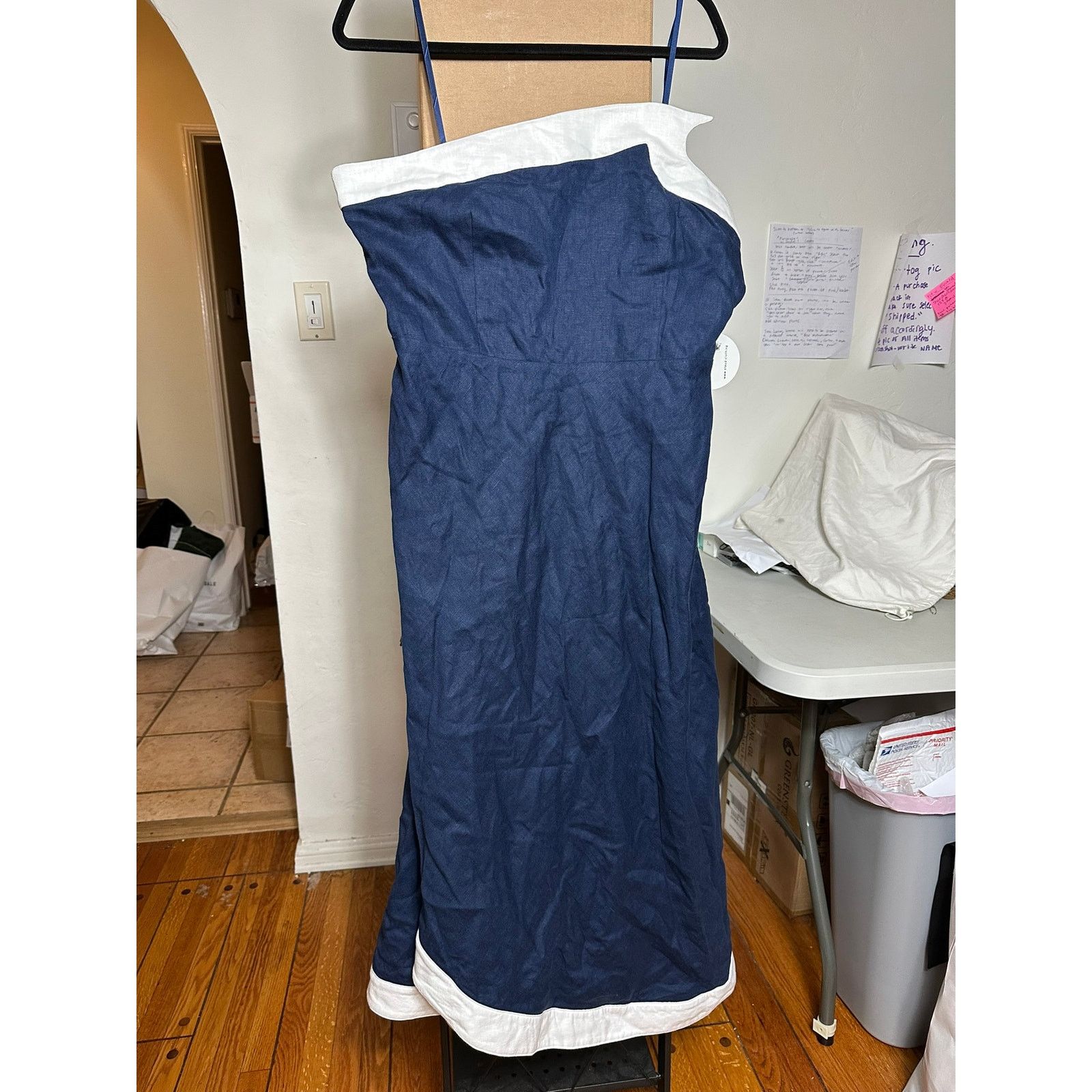 Staud STAUD Sirani Strapless Linen Dress Navy 16 Size XXL / US 16-18 / IT 52-54 - 1 Thumbnail