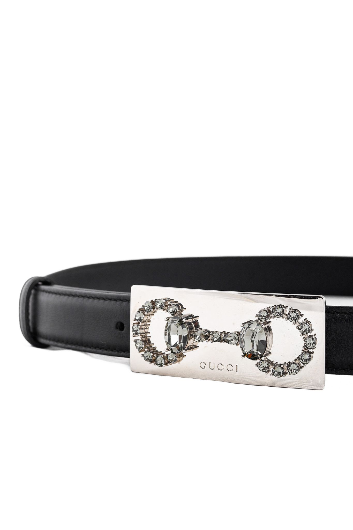 Gucci Gucci Black Leather Crystal Horsebit Belt Size ONE SIZE - 3 Thumbnail