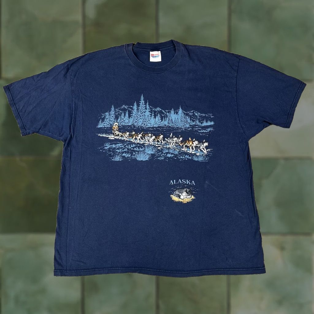 Hanes VINTAGE Hanes 2XL Graphic Tee Shirt Husky Sledding Alaska 90s Winter Dogs Blue Mens/Womens Size US XXL / EU 58 / 5 - 1 Thumbnail