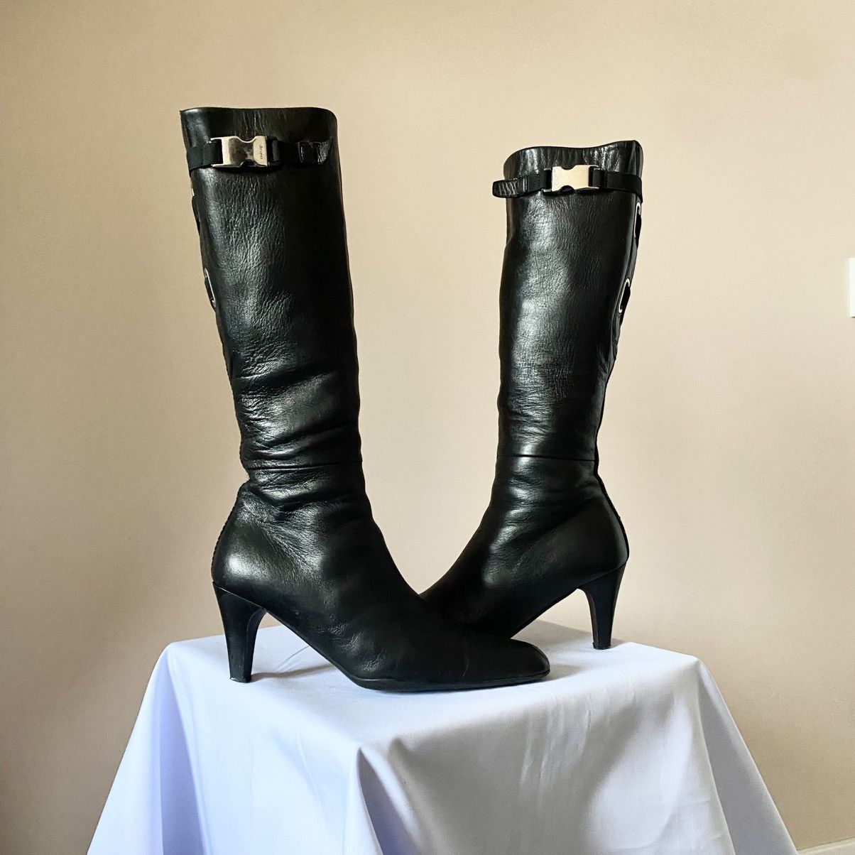 Prada Vintage Prada Milano Knee Buckle Boots Black Belts Archive Size US 7.5 / IT 37.5 - 1 Thumbnail